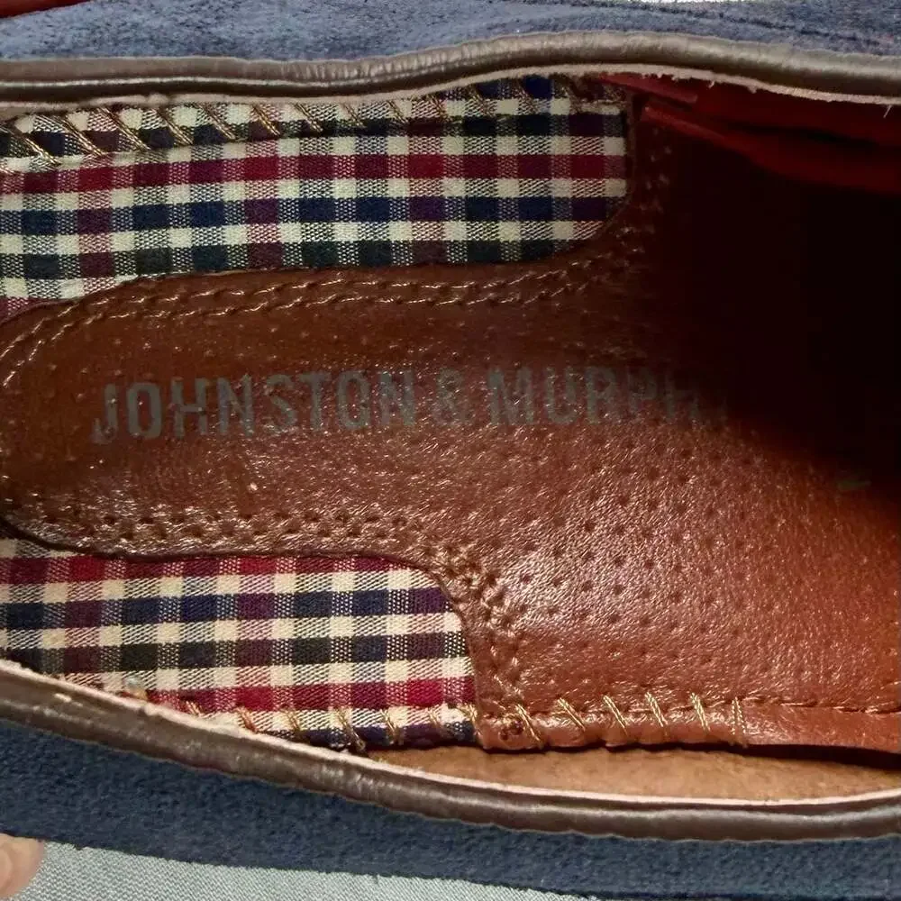 Johnston & Murphy Navy Blue Suede Wingtip Oxford Brogues with Red Laces
